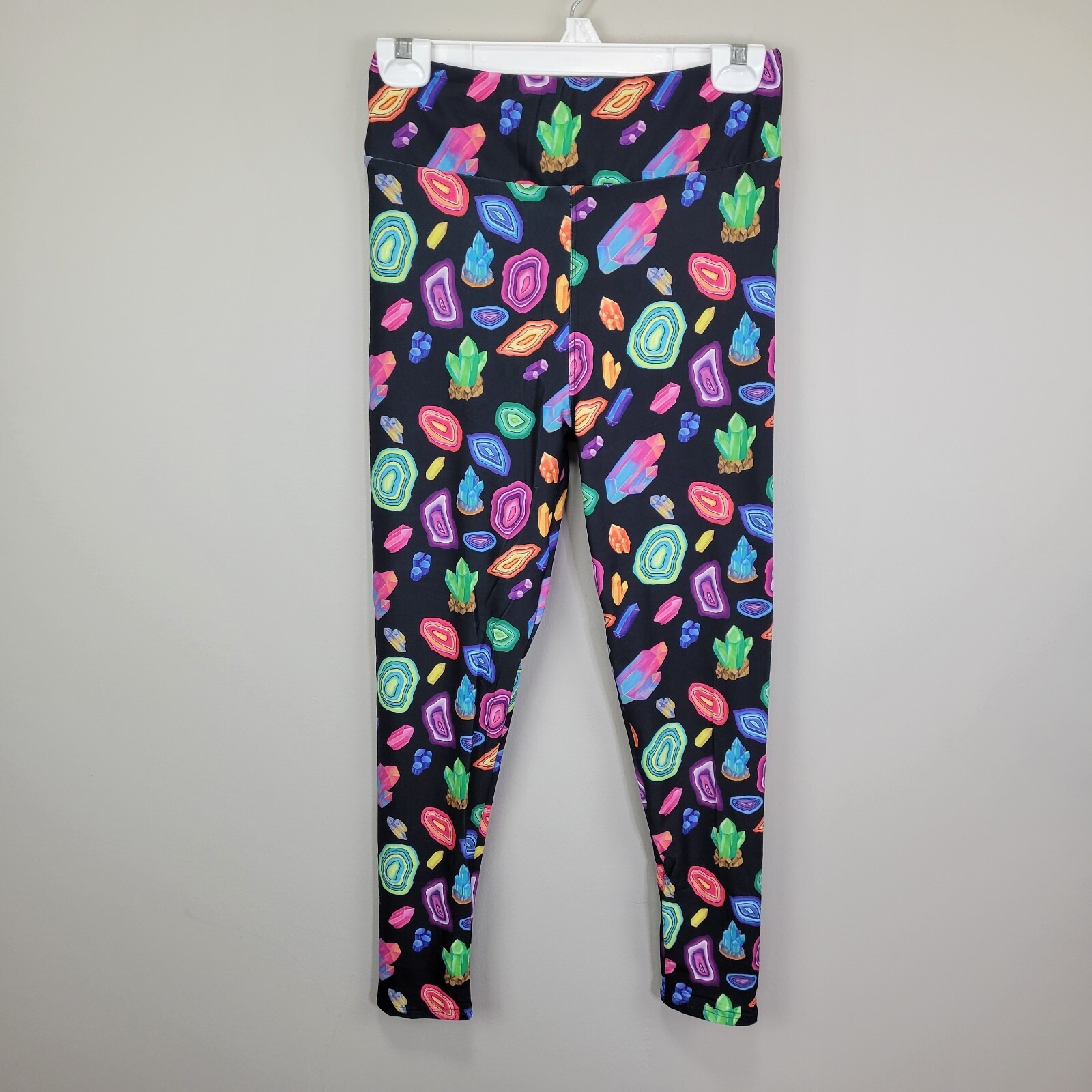 Loads Of Geodes Polyester Spandex Black Ankle Leggings One Size Fits All